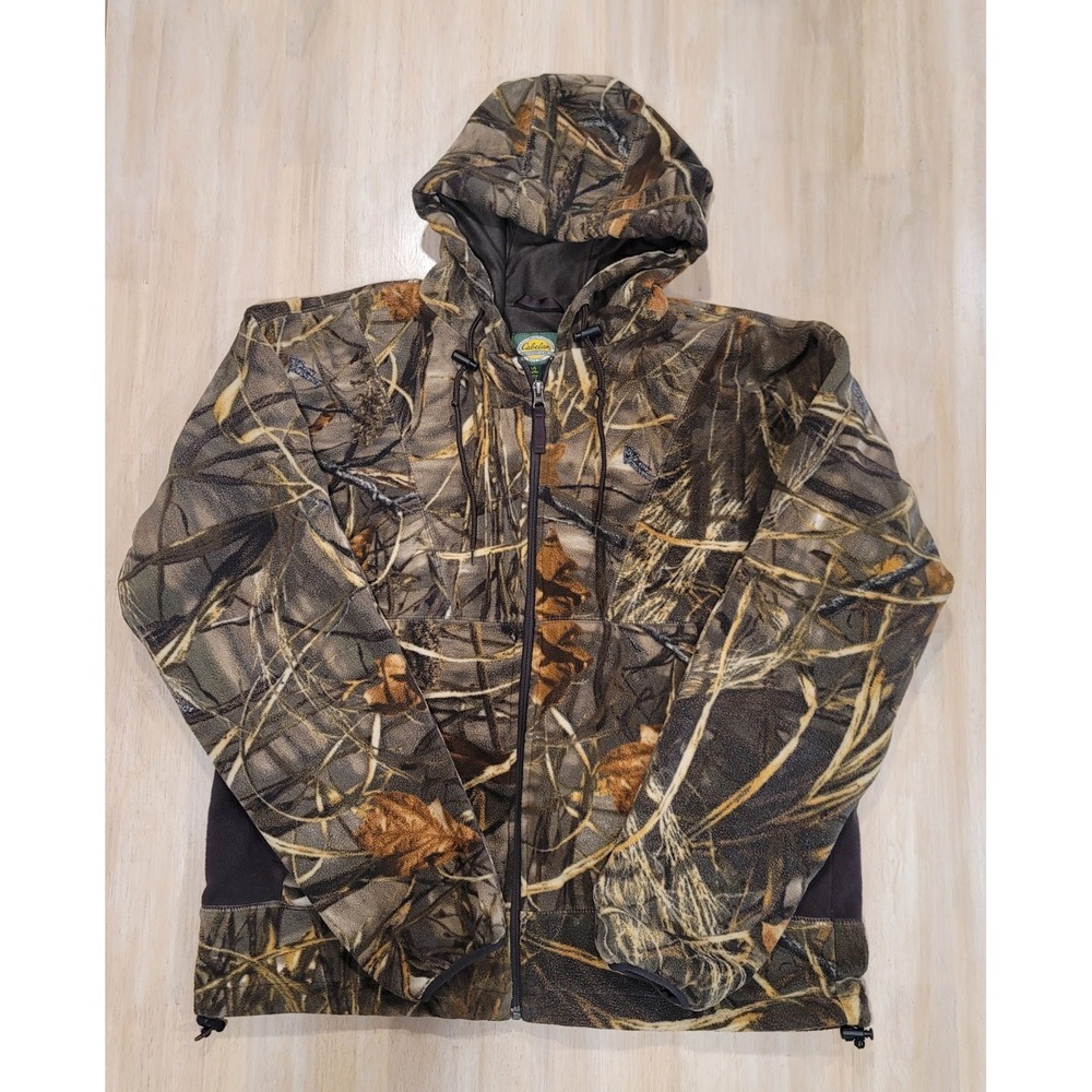 Cabelas Mens Lg Camo Fleece Full Zip Hoodie Jacket w/Pit Zips & Pockets Hunting